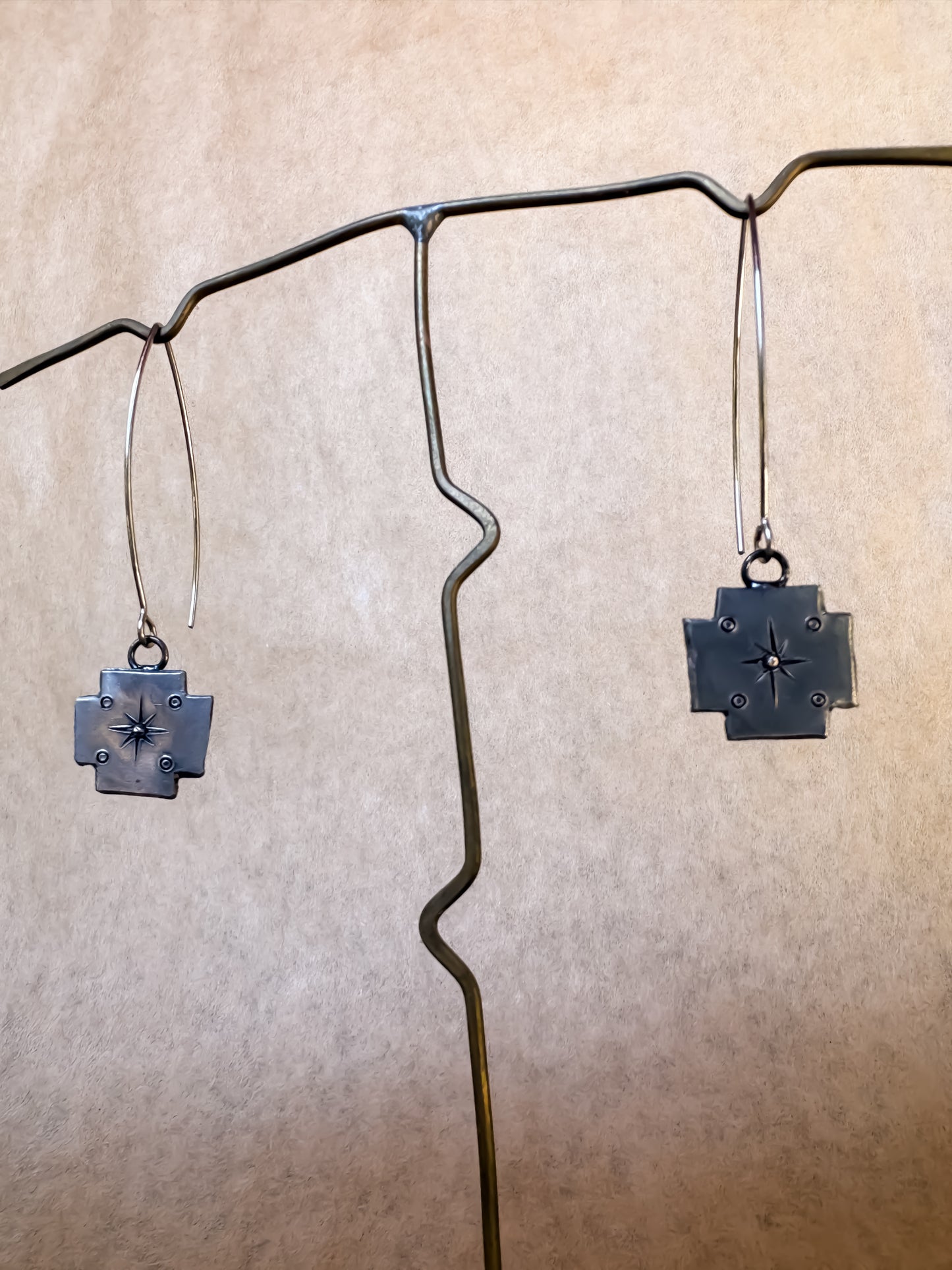 carved cross drop earrings