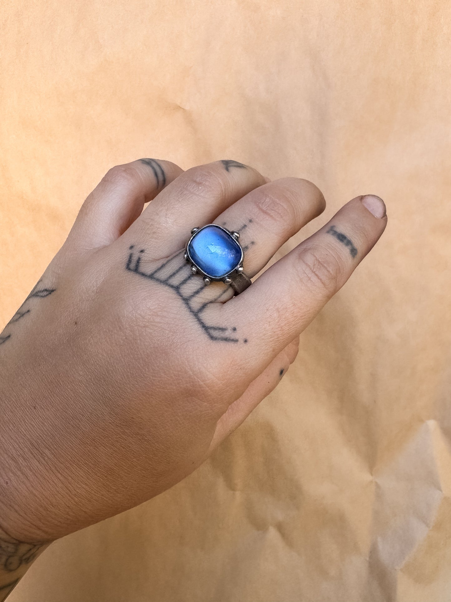 frosty blue bauble ring