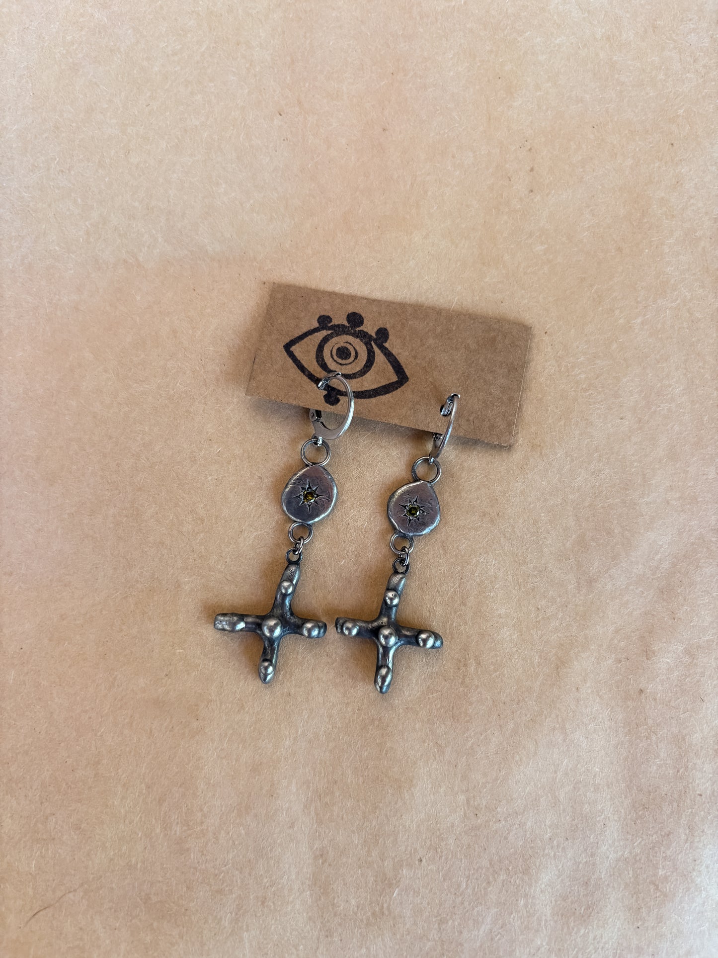 olive cross earrings