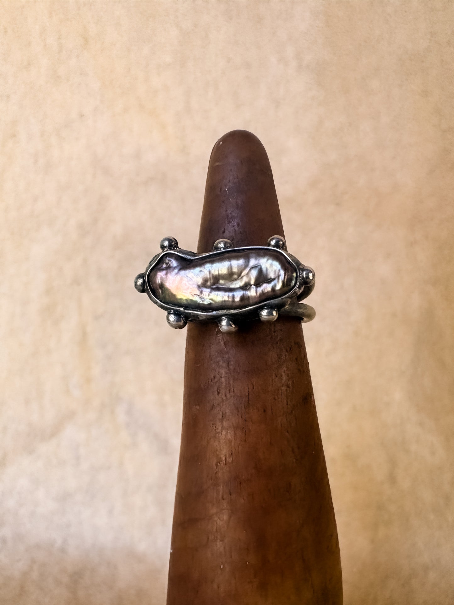 black pearl bar ring