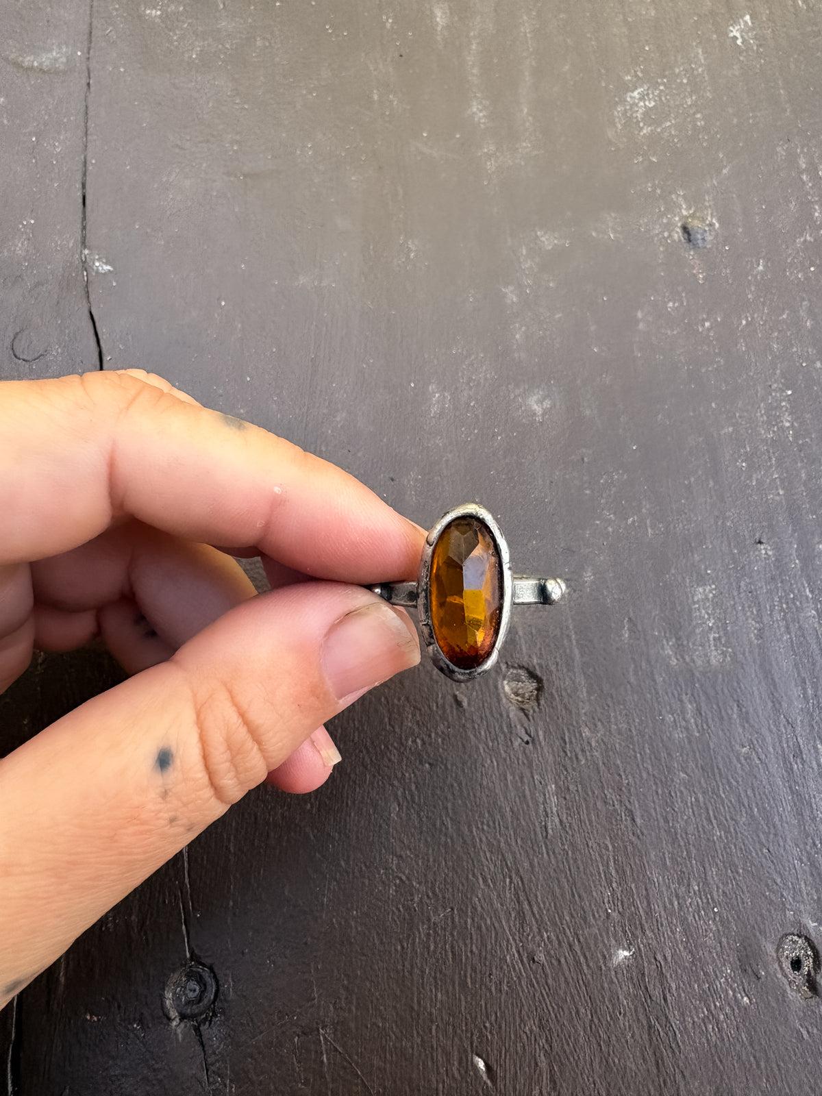 studded amber ring