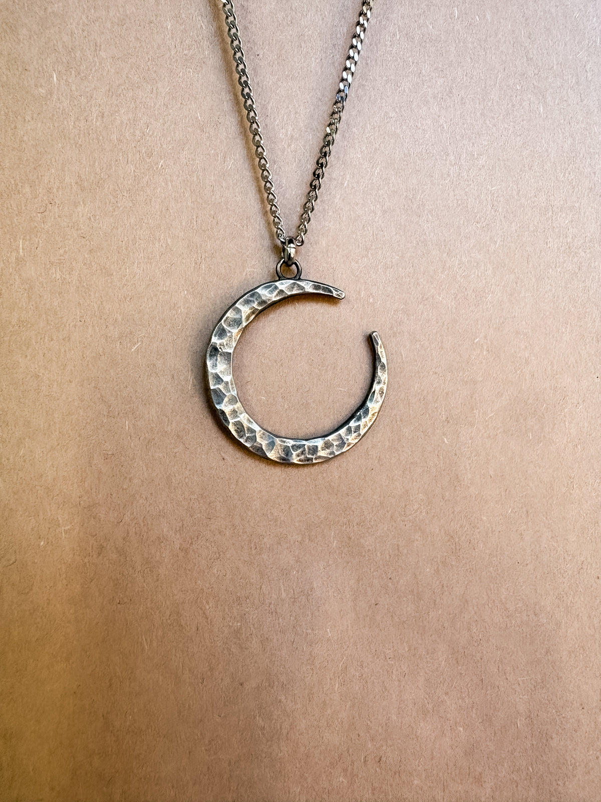 hammered crescent moon necklace