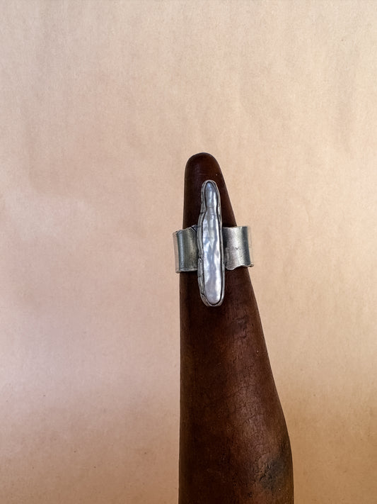 spear pearl wide band ring