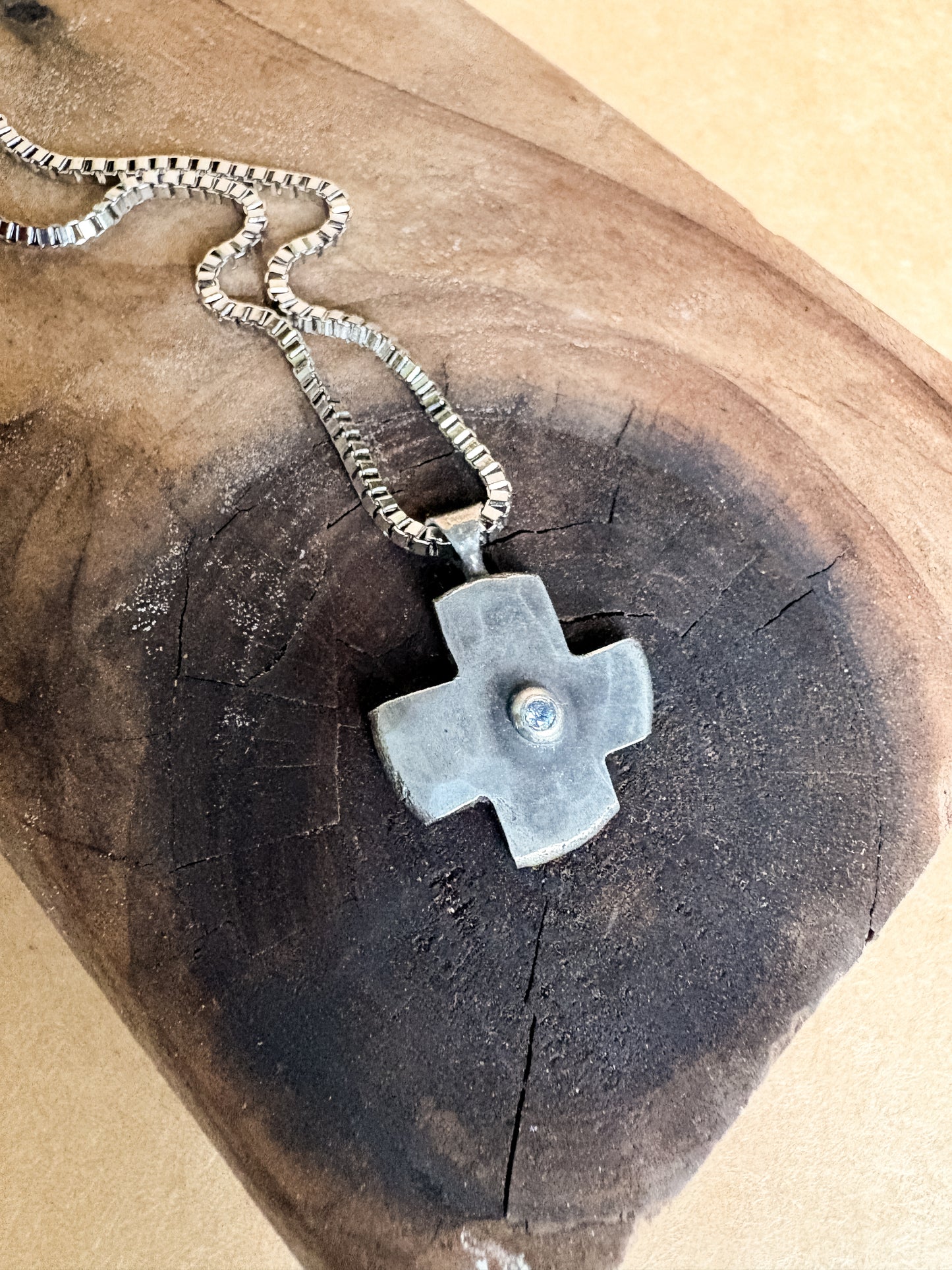 blue gemmy cross necklace
