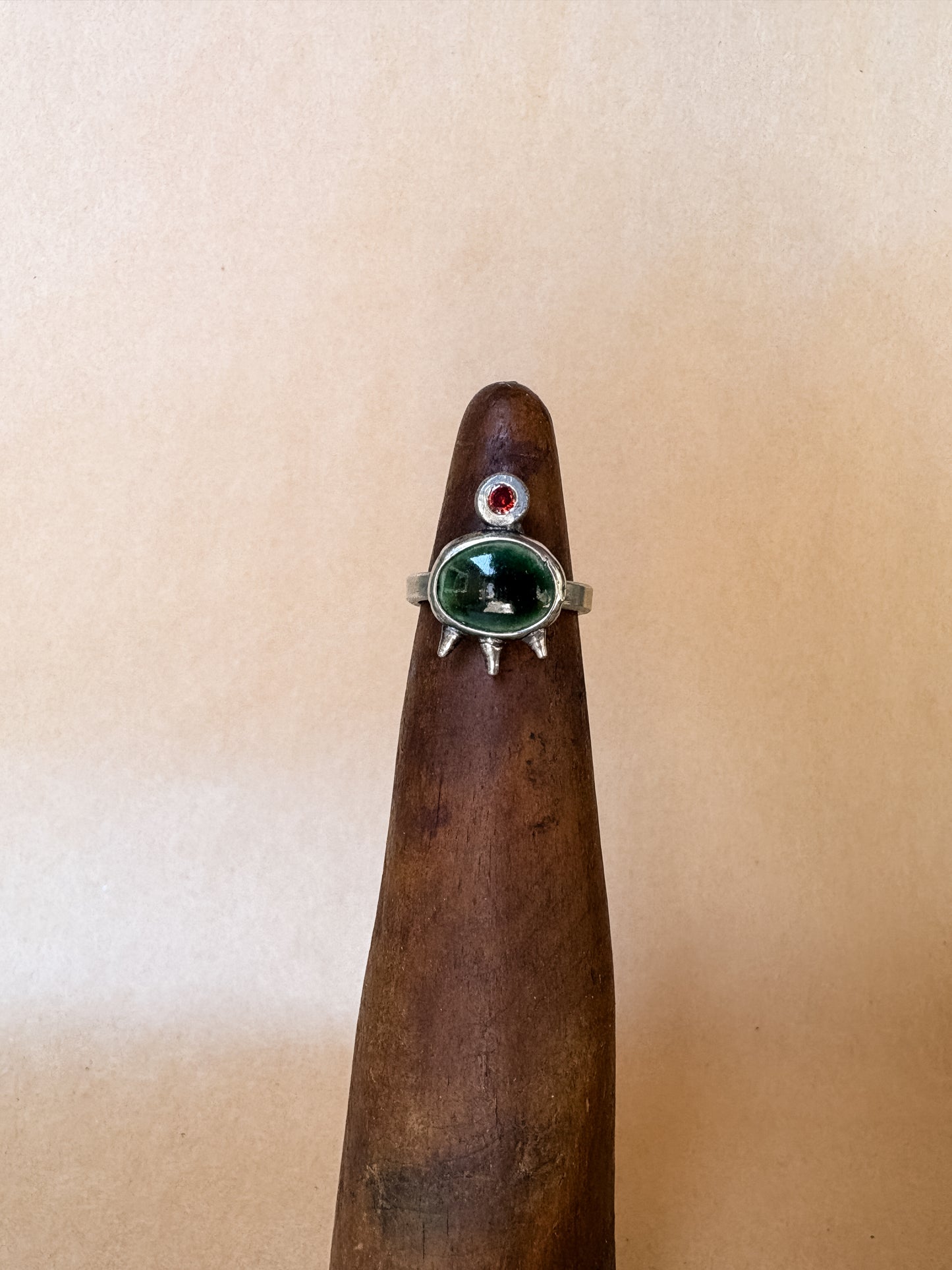 thorny crimson & green ring