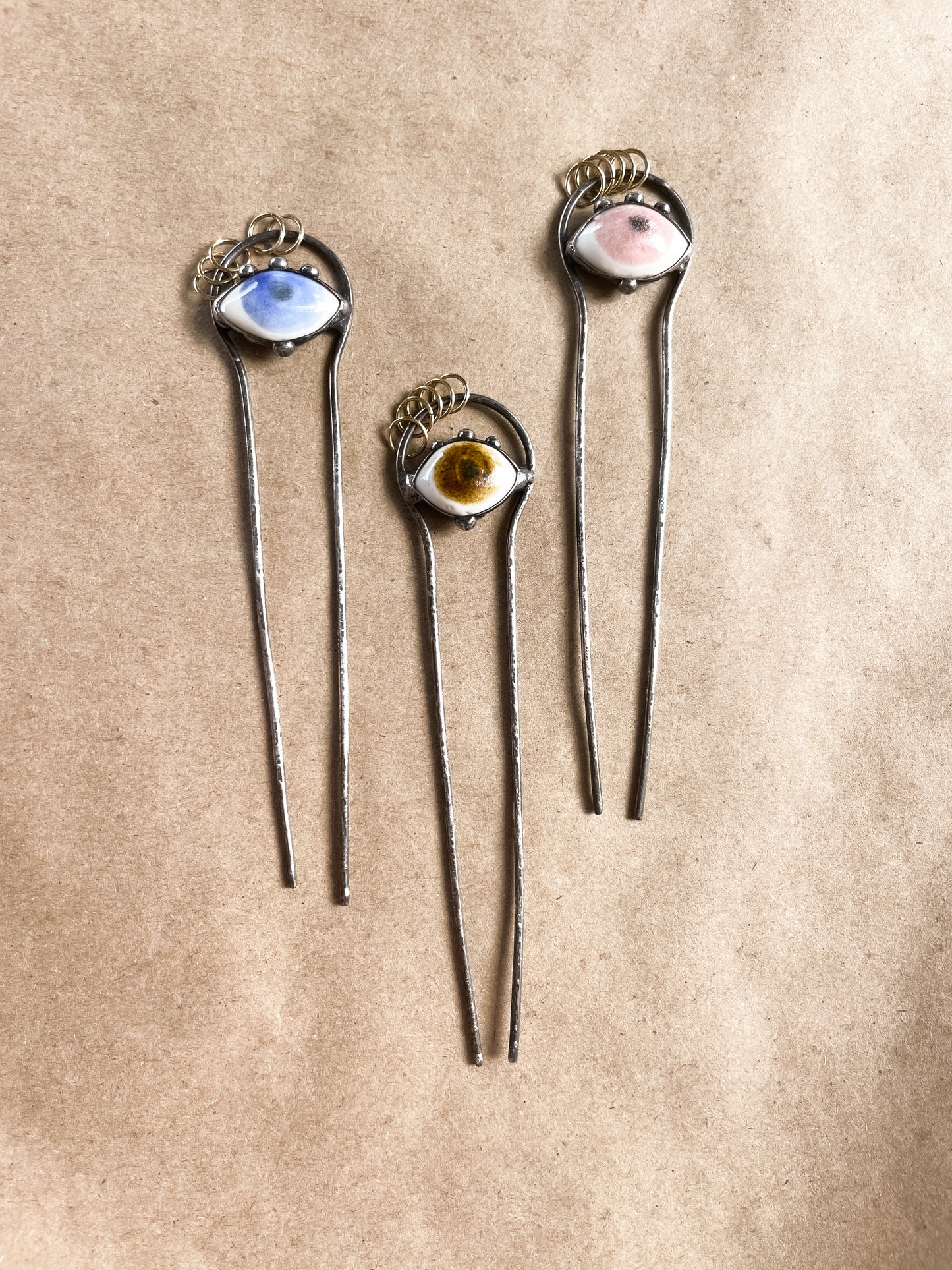 gold rings eye hair pin