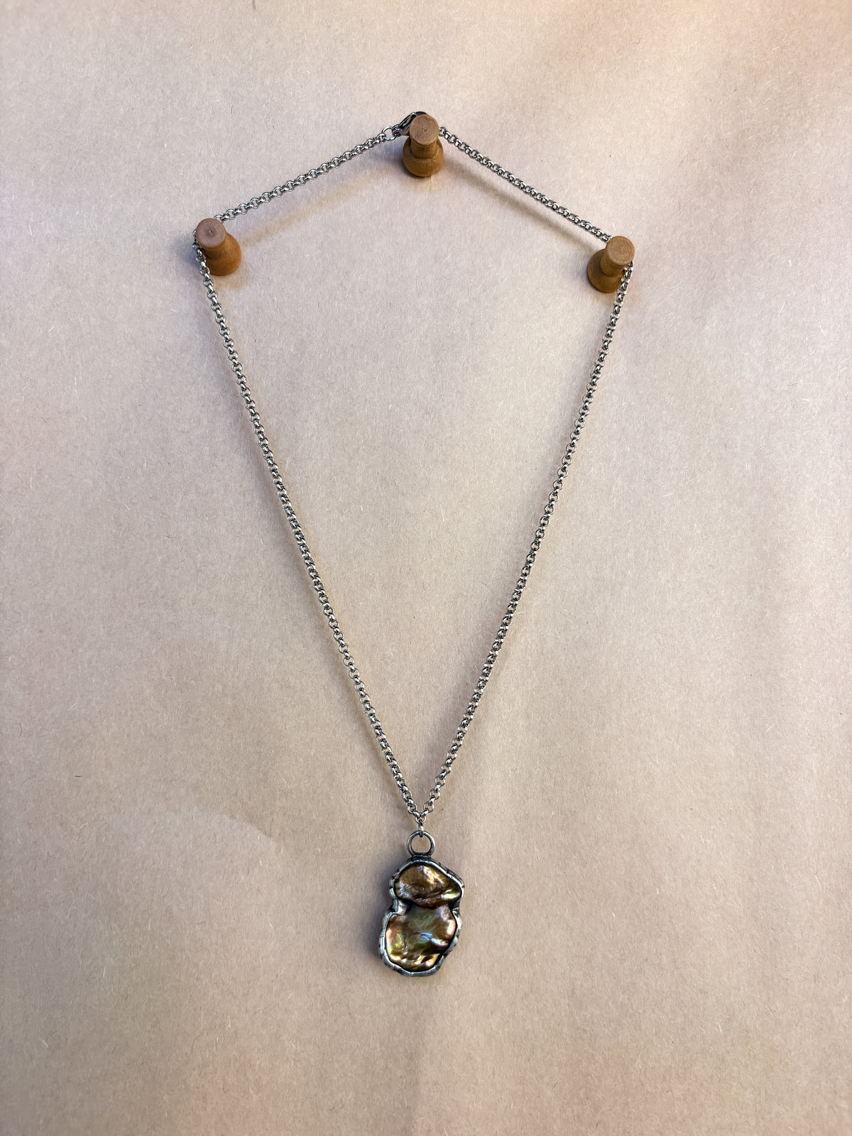 bronze pearl mushroom necklace