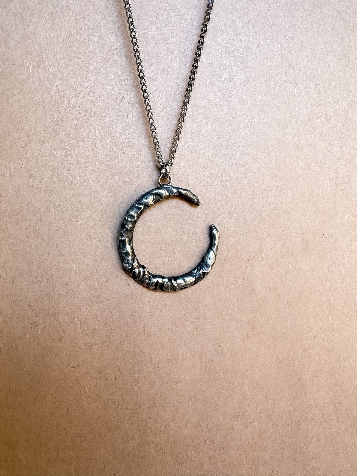 textured crescent moon necklace