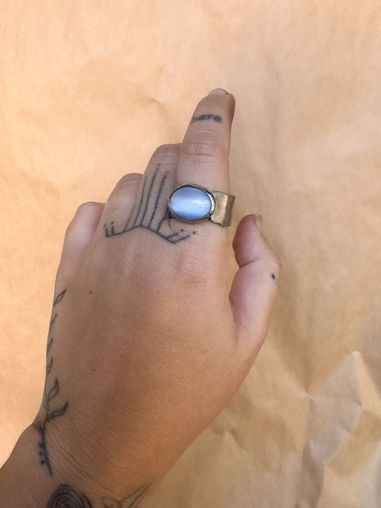 opal blue wide band ring
