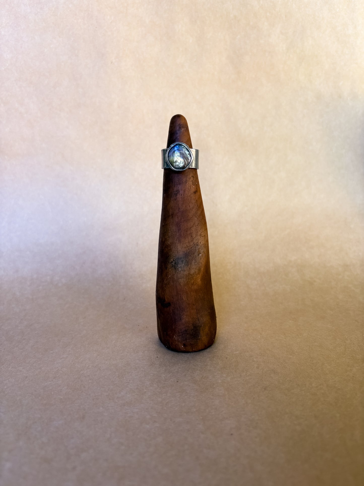 black green pearl wide band ring