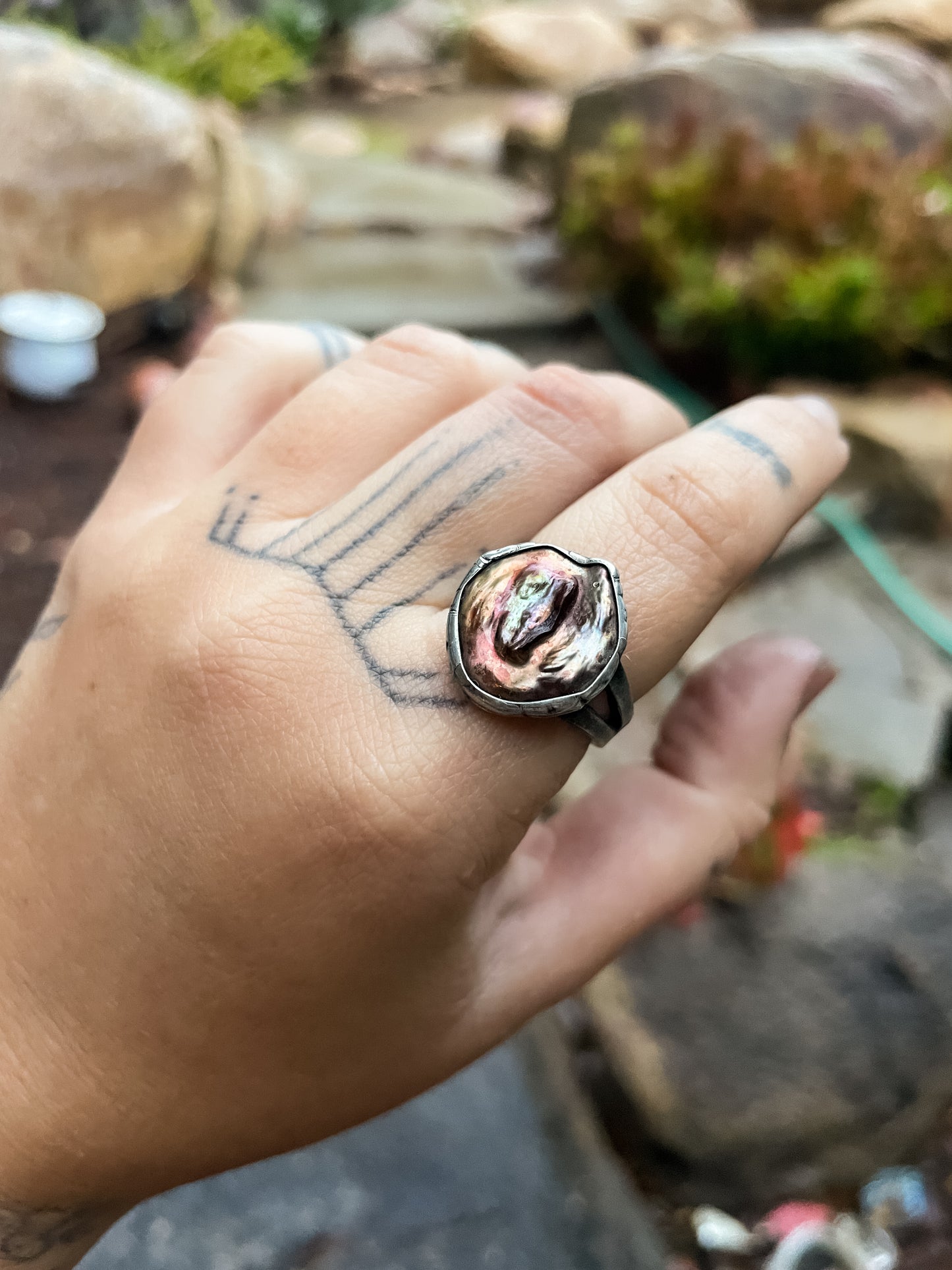 chunky bronze pearl ring