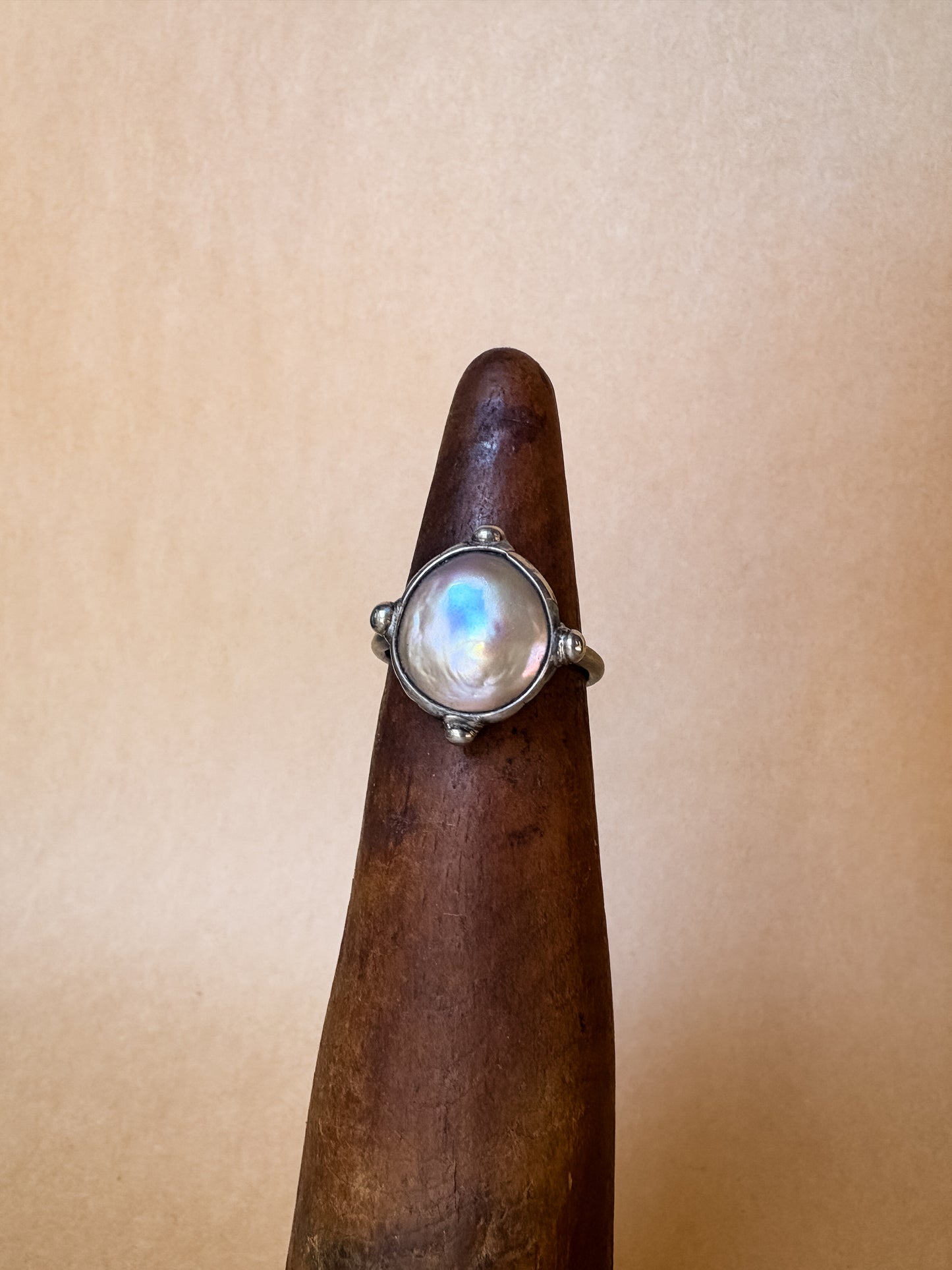 champagne cross pearl ring