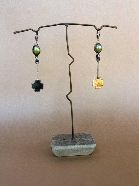 green cross drop earrings