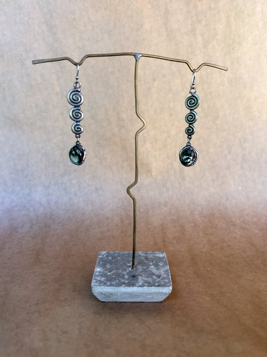 dark pearl spiral earrings