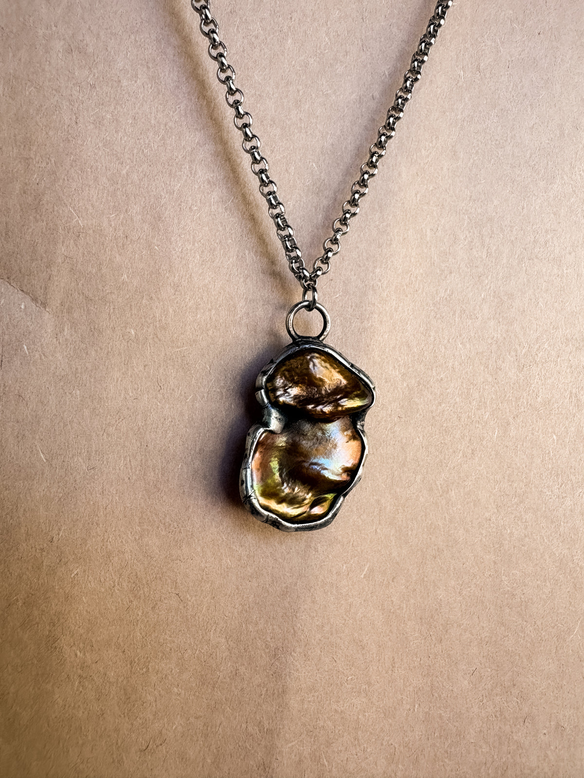 bronze pearl mushroom necklace