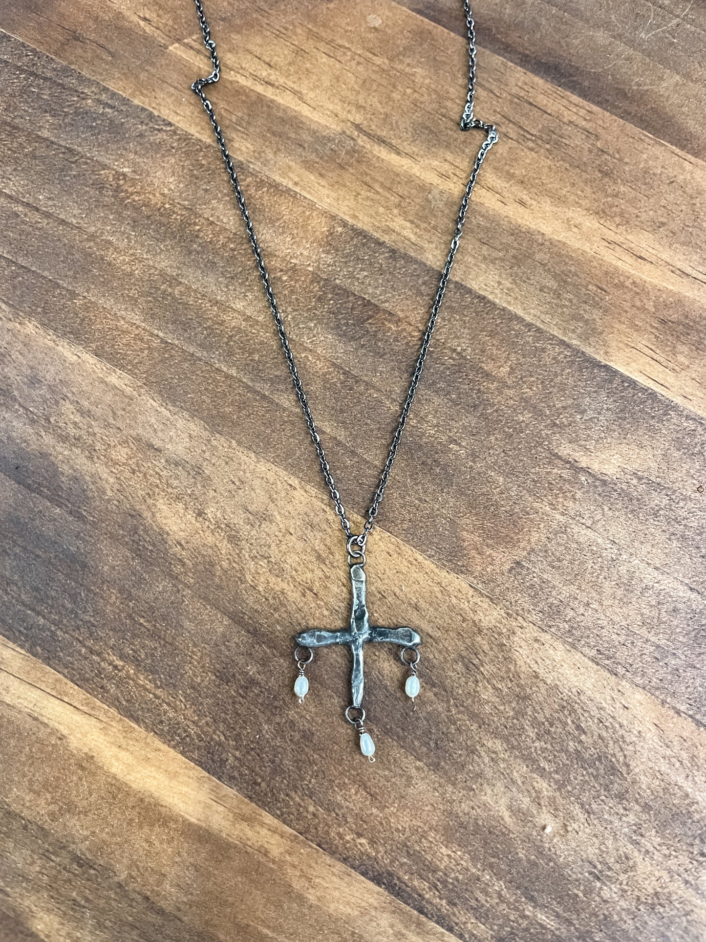 pearl drip cross necklace