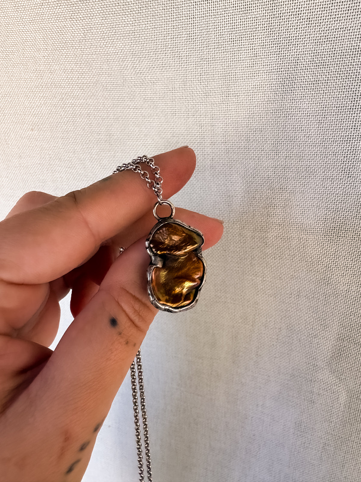 bronze pearl mushroom necklace