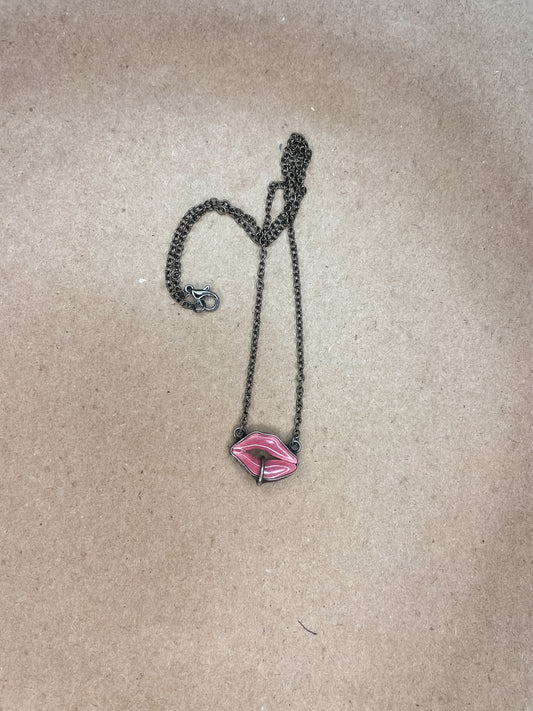 pink pierced lips necklace