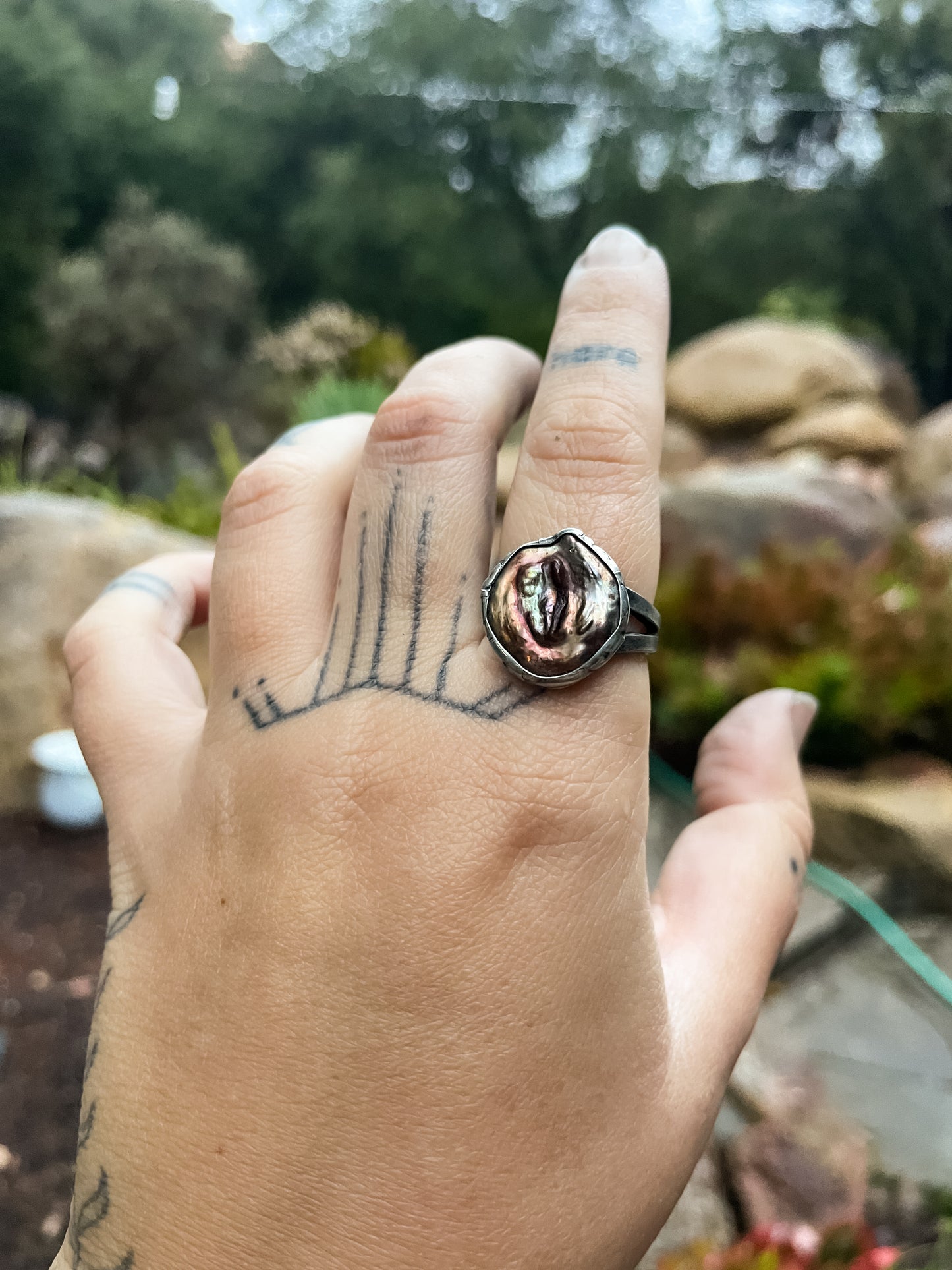 chunky bronze pearl ring