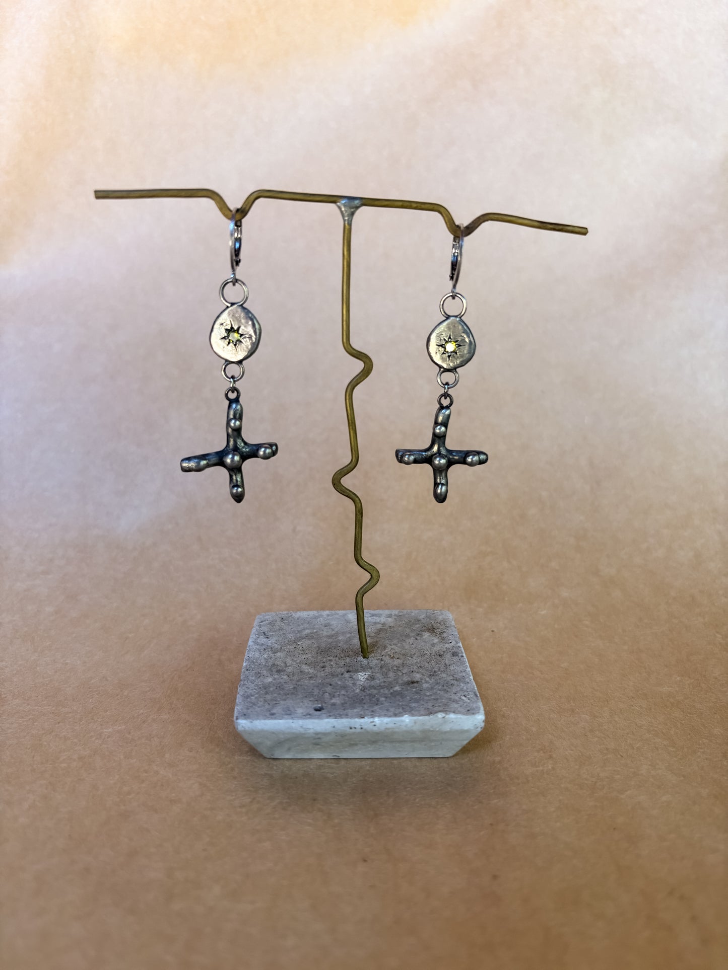 olive cross earrings
