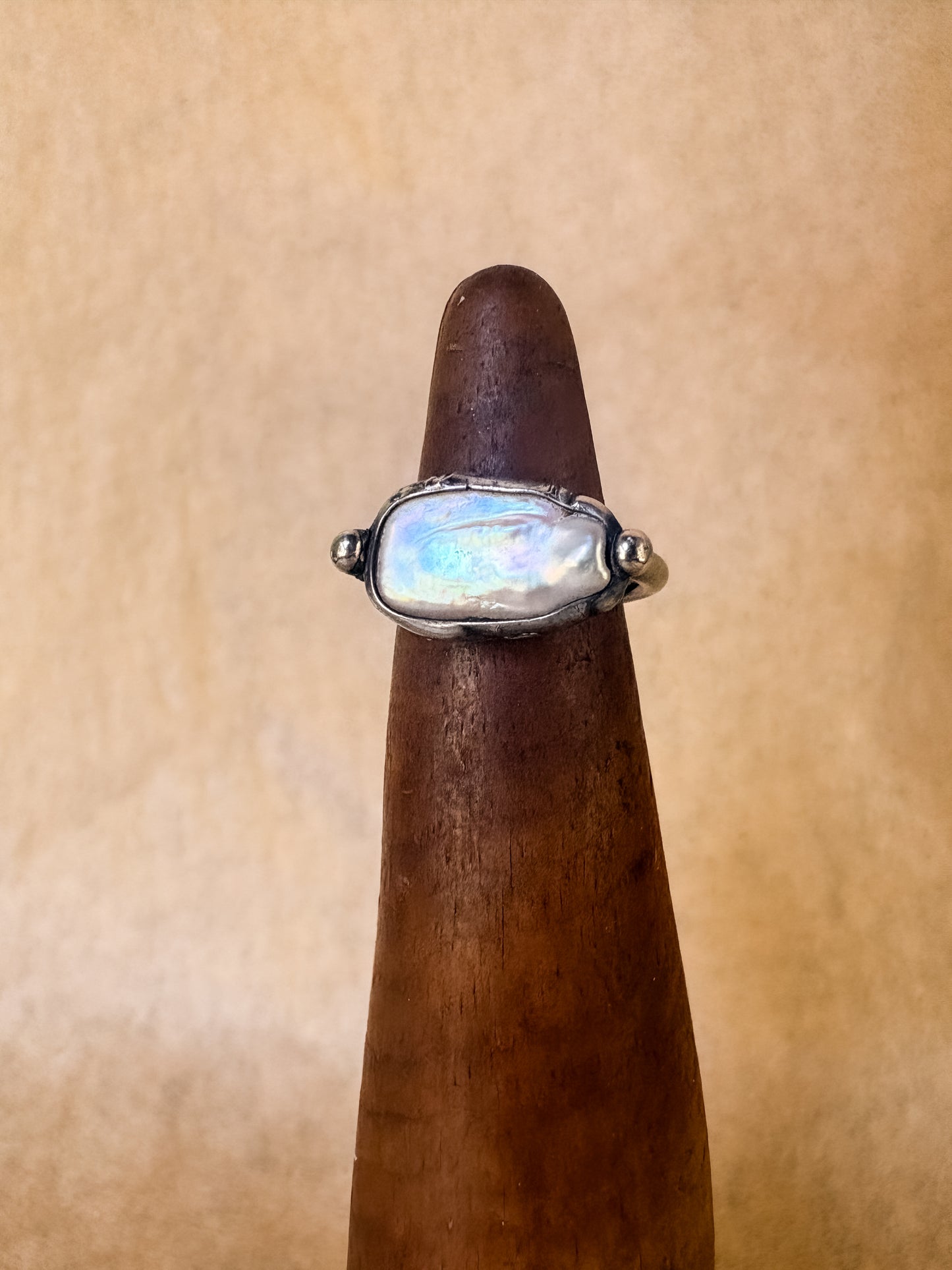 white pearl bar ring