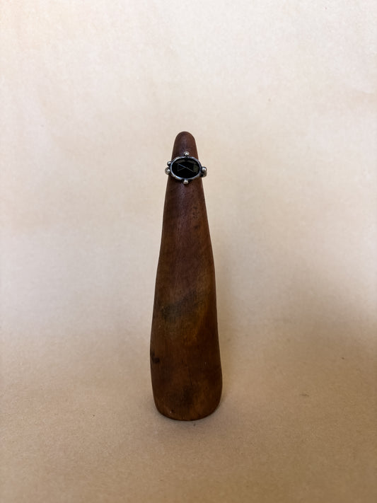 black faceted bauble ring