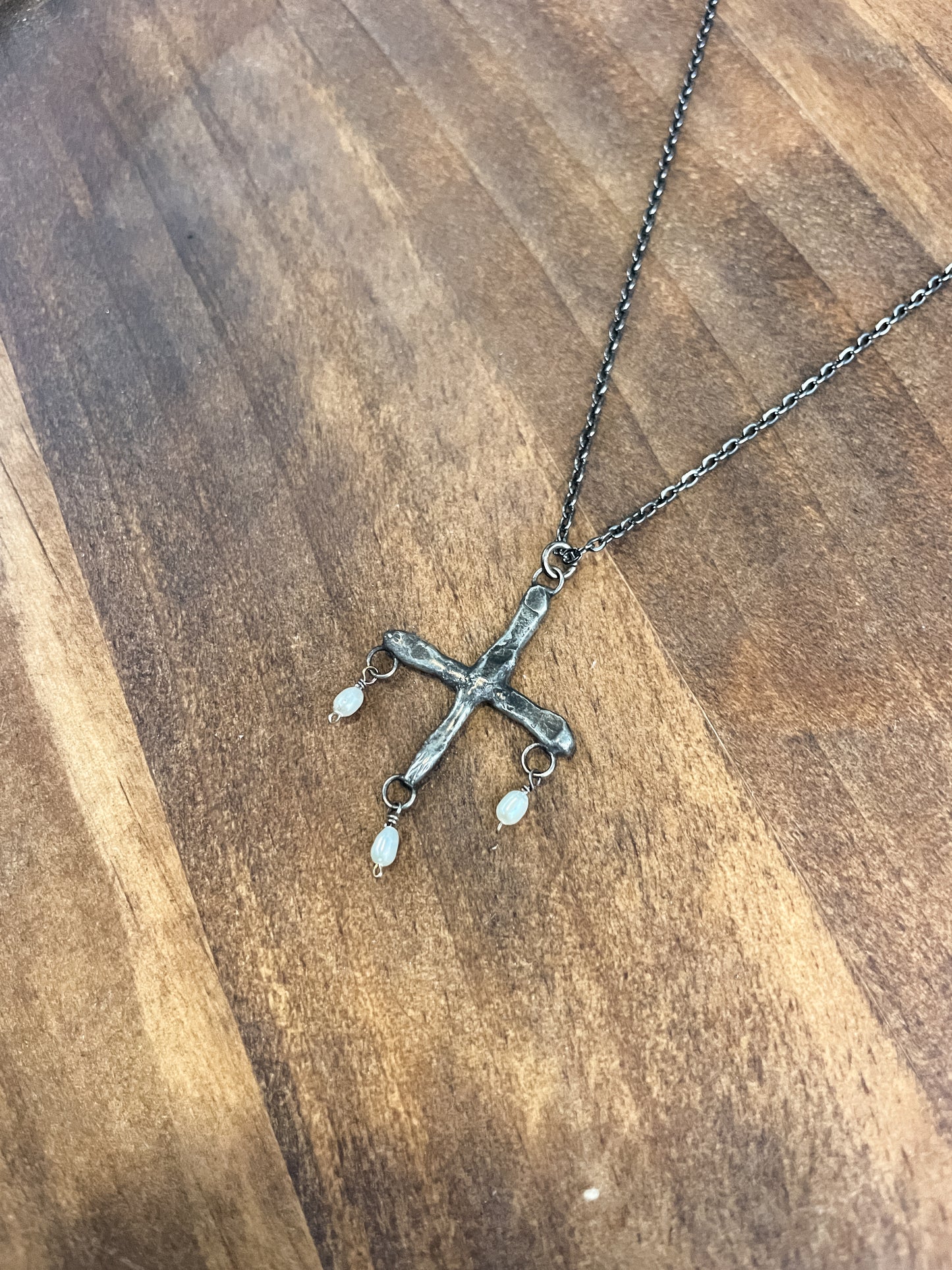 pearl drip cross necklace