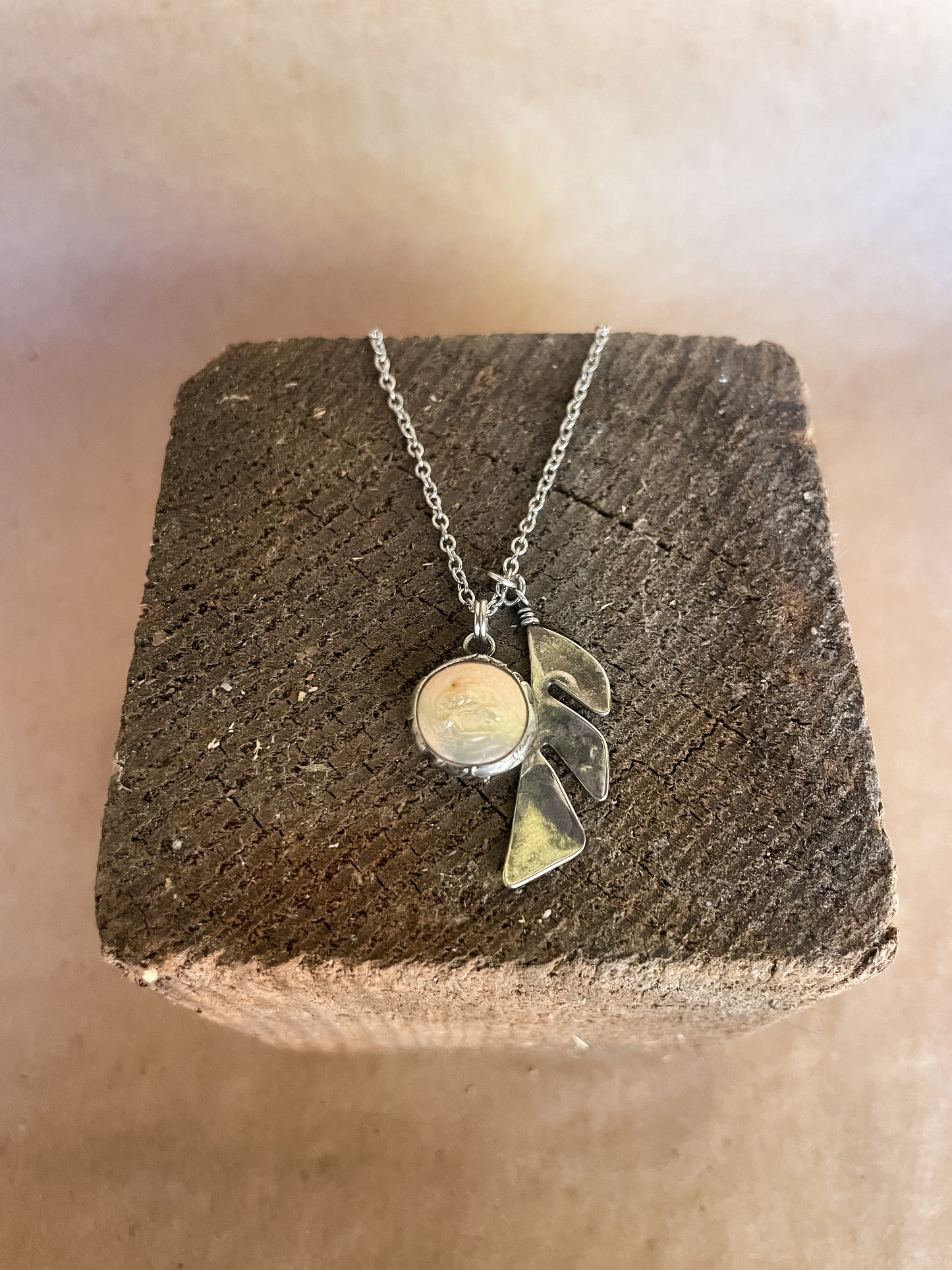 gold pearl and monstera charm necklace