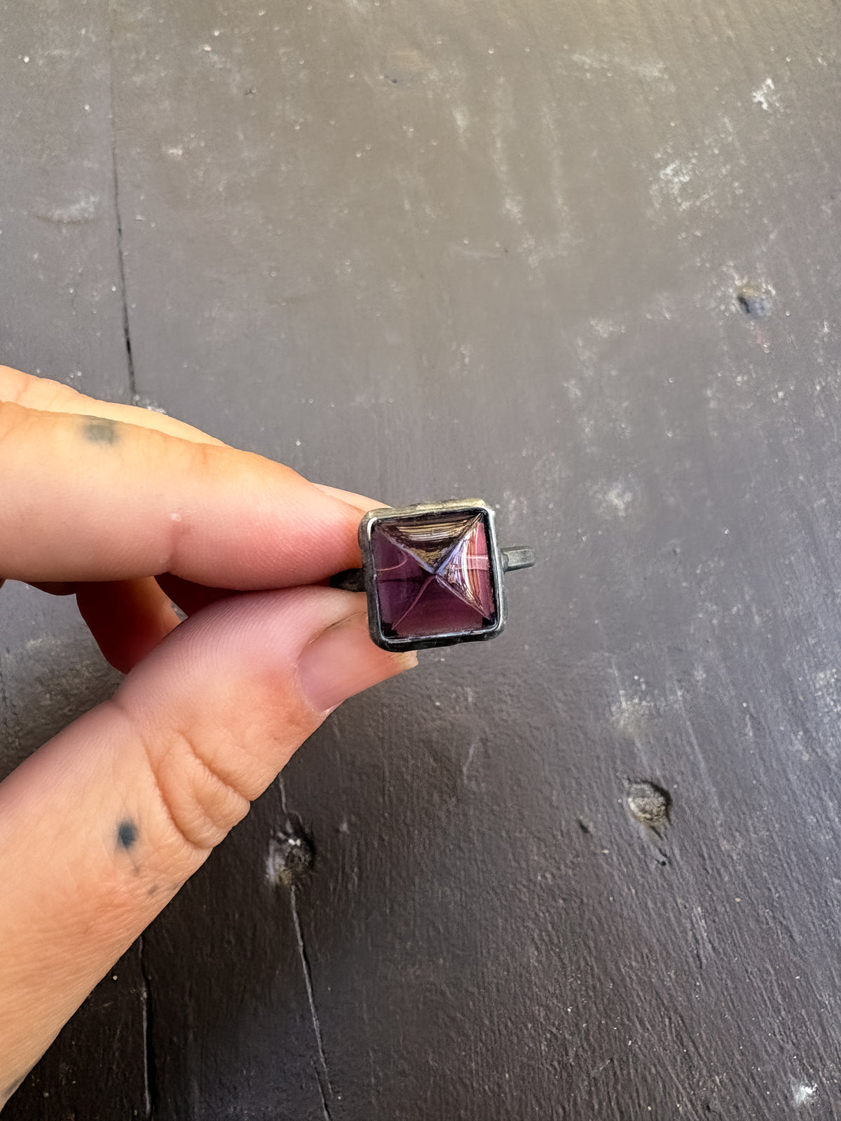 violet pyramid ring