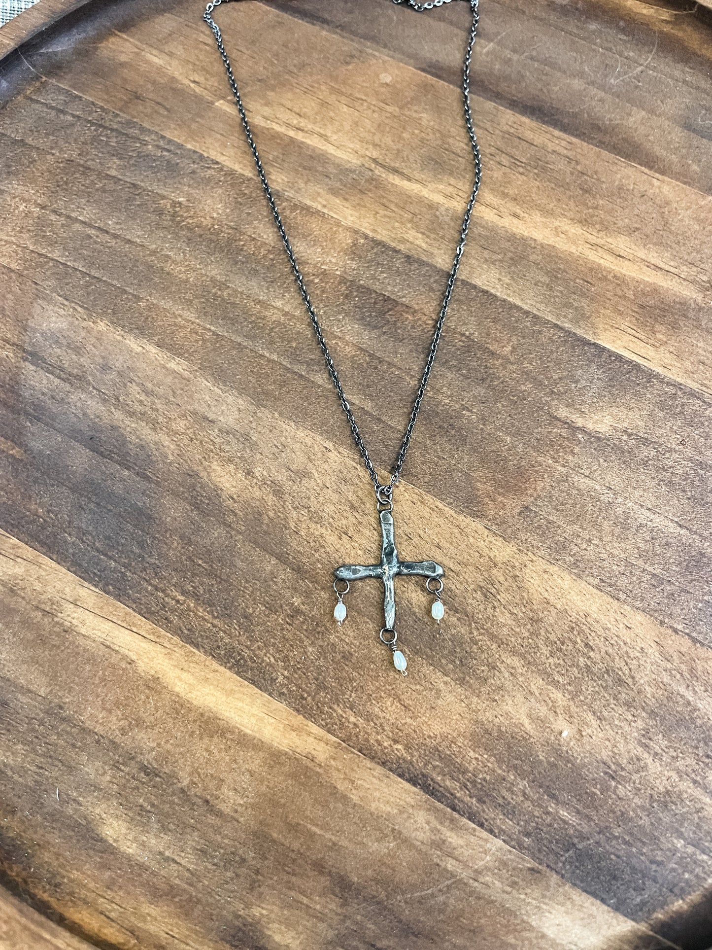 pearl drip cross necklace