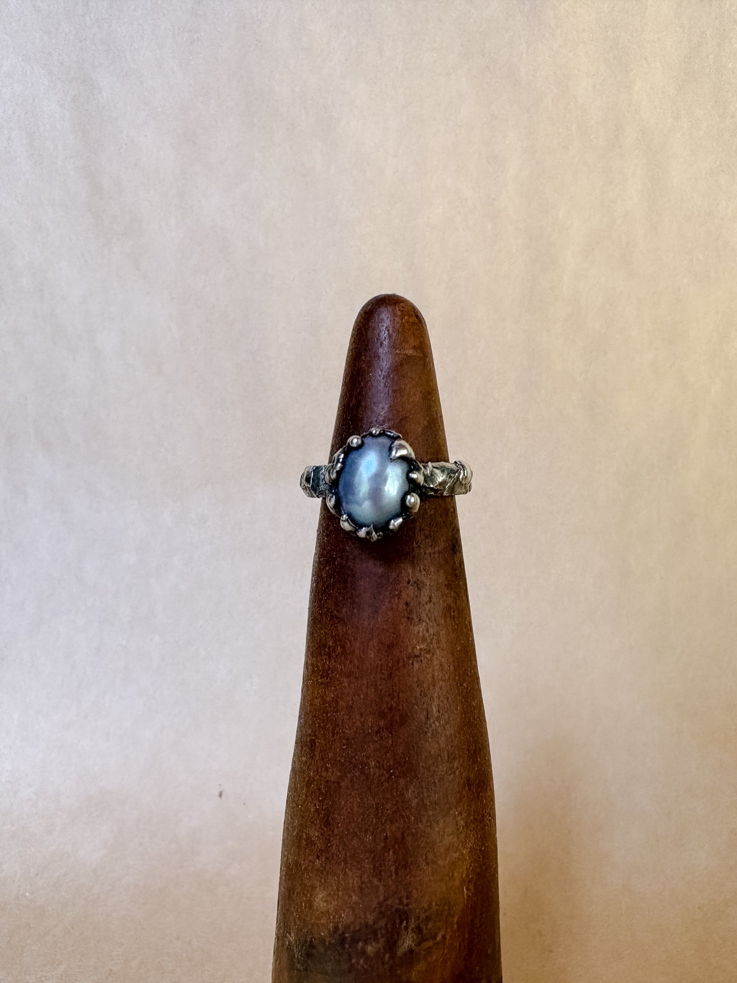 baby blue pearl slag ring